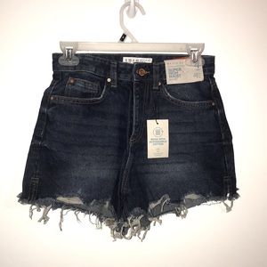 High Waist raw hem blue jean shorts